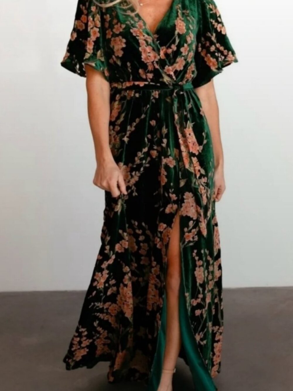 Baltic Born Uma Green Velvet Floral Maxi Dress Sz Large
